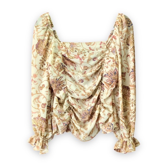 The Ruched 3/4 Sleeve Lizzie Top - Olive Floral